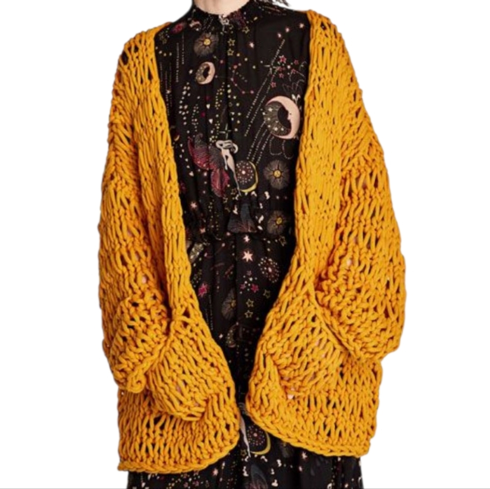 Zara Mustard Open-Knit Cardigan